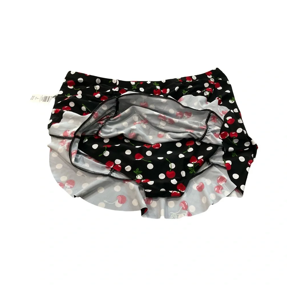 Torrid Swim Skirt Skort Retro Black and Red Cherries Polka Dot Ruffled Ruched 3X - Picture 4 of 4